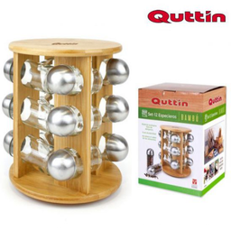 [880.BQ01018668082] Suporte Em Bambu Com 12 Frascos Para Especiarias Quttin     