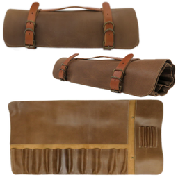 [107.790.PIS1727] Bolsa Para 13 Peças 10 Facas+3 Pinças Castanho Ferrugem C&L 