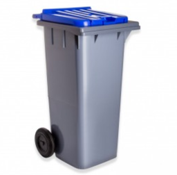 [107.L13000243Z] Contentor Hdpe Cinza C/Rodas E Tampa Azul 120Lt             