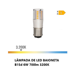 [P01.98935] Lampada Led Baioneta B15D 6W 700Lm 3200K Luz Quente         