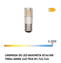 [P01.98936] Lampada Led Baioneta B15D 6W 700Lm 6400K Luz Fria           