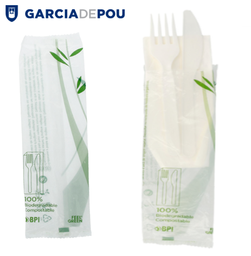 [107.223.53] Embalagem Faca+Garfo+Guardanapo Branco Pla 18Cm 100 Unid.   