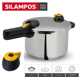 [107.644122018775] Panela Pressao Inox  7,5Lt S/Cesto C/Cabo Easy Silampos     