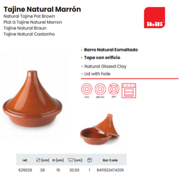 [107.676.629028] Tajine Barro Castanho Natural Esmaltado  28X19Cm Ibili      