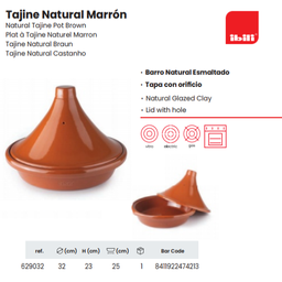 [107.676.629032] Tajine Barro Castanho Natural Esmaltado  32X23Cm Ibili      