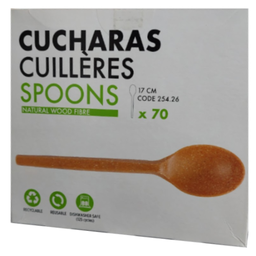 [107.254.26] Colheres 17 Cm Natural Fibra De Madeira  70 Unidades        