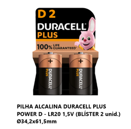[107.640.38003] Pilha Alcalina Duracell Plus Power D-Lr20 1,5V (Blíster 2)  