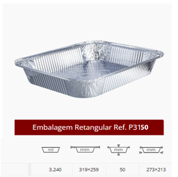 [107.PT3150] Embalagem Aluminio C/Tampa 3240Ml 319X259X50Mm 100 Unid.    