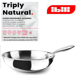 [107.676.653130] Wok Triply Natural Inox Todo Calor 30X9Cm Ibili             