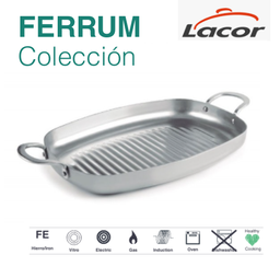 [107.688.63644] Tabuleiro De Grelhar Canelado Ferro Asa Inox 37X27X5Cm Lacor