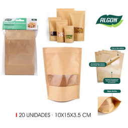 [880.BA03030574727] Saco Kraft C/Janela P/Alimentos 20 Unid. 10X15X3,5Cm Algon  