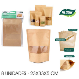 [880.BA03030574731] Saco Kraft C/Janela P/Alimentos 8 Unid. 23X33X5Cm Algon     