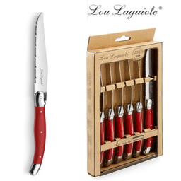 [107.690.5425759] Conjunto 6 Facas Carne  Inox Rustico Vermelho Lou Laguiole  