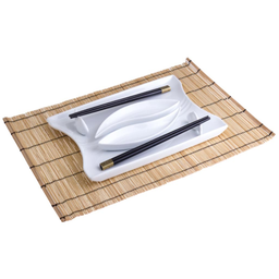 [107.0210010250] Conj. Oriental Porcelana C/Travessa+Taças+Paus+Esteira      