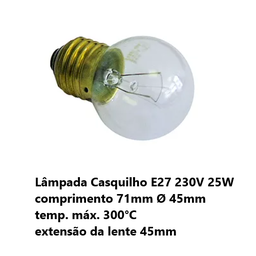 [TRQ.359613] Lâmpada Forno  E27 230V 25W Max 300ºc Dim.71Mm Ø45Mm        