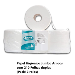 [969.J626030.0] Papel Higiénico Jumbo Amoos C/210 Folhas Duplas Pack12 Rolos