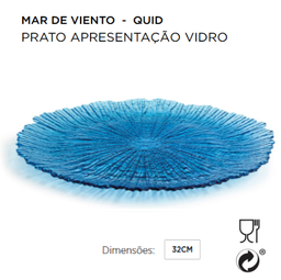 [107.690.7410108] Prato Vidro 32 Cm Azul Relevo Lapa Mar De Viento Qd         