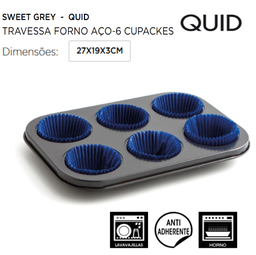 [107.690.7559028] Travessa Forno 6 Cupcakes 27X19X3Cm Sweet Grey  Quid        