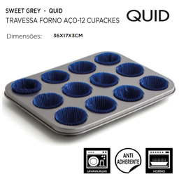 [107.690.7559029] Travessa Forno 12 Cupcakes 36X17X3Cm Sweet Grey  Quid       