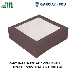 [107.269.67] Caixa De Pastelaria C/Janela Cor Chocolate 32X32X10Cm 50 Uni