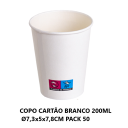 [107.1532600007] Copo Cartão Branco 200Ml Ø7,3X5X7,8Cm Pack 50 Unid.         