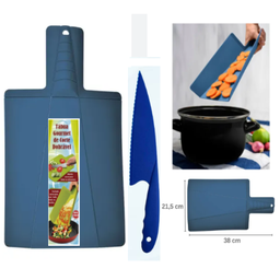[107.873.UT01] Set Cozinha Azul-Tábua Dobravel 21,5X38Cm+Faca Plastica     