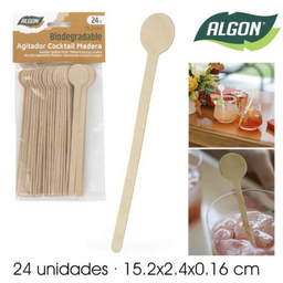 [880.BA01019176544] Agitador De Cocktail Madeira 15,2X2,4Cm 24 Unid. Algon      