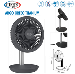 [109.6A398200030] Ventoínha De Mesa Argo Sem Fio (Recarregável) Orfeo Titanium