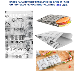[107.229.42.250] Saco Para Burguer Parole 14+7X22Cm Papel+Aluminio 250 Unid  