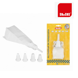 [107.676.756300] Saco Pasteleiro Plástico 30Cm C/5 Boquilhas  Ibili          