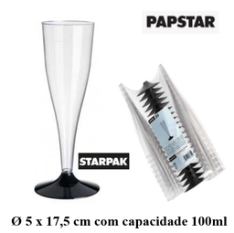 [107.881.88941] Copos Champanhe Plástico Transp Pé Preto 100Ml 20 Unid      