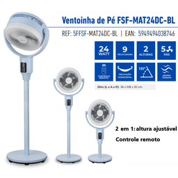 [109.MAT24DC-BL] Ventoinha De Pé 24W Ajustável Em Altura Fram                
