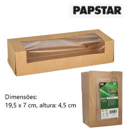 [107.881.89232] 25 Caixas Para Sushi C/Janela 19,5X7X4,5Cm Castanho Papstar 
