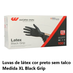 [107.881.98427] 100 Luvas De Latex S/Po Talco Black Grip Preto Medida Xl    