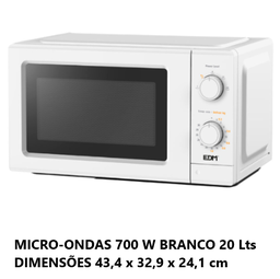 [109.640.07054] Micro-Ondas 700W Branco 20Lt Dimensões: 43,4X32,9X24,1Cm    