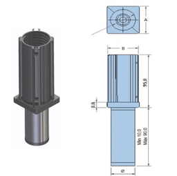 [FDD.PN.707] Pé Reg. Peq. Preto Em Pa/Inox Sext. P/ Tubo 40X40 10/90Mm   